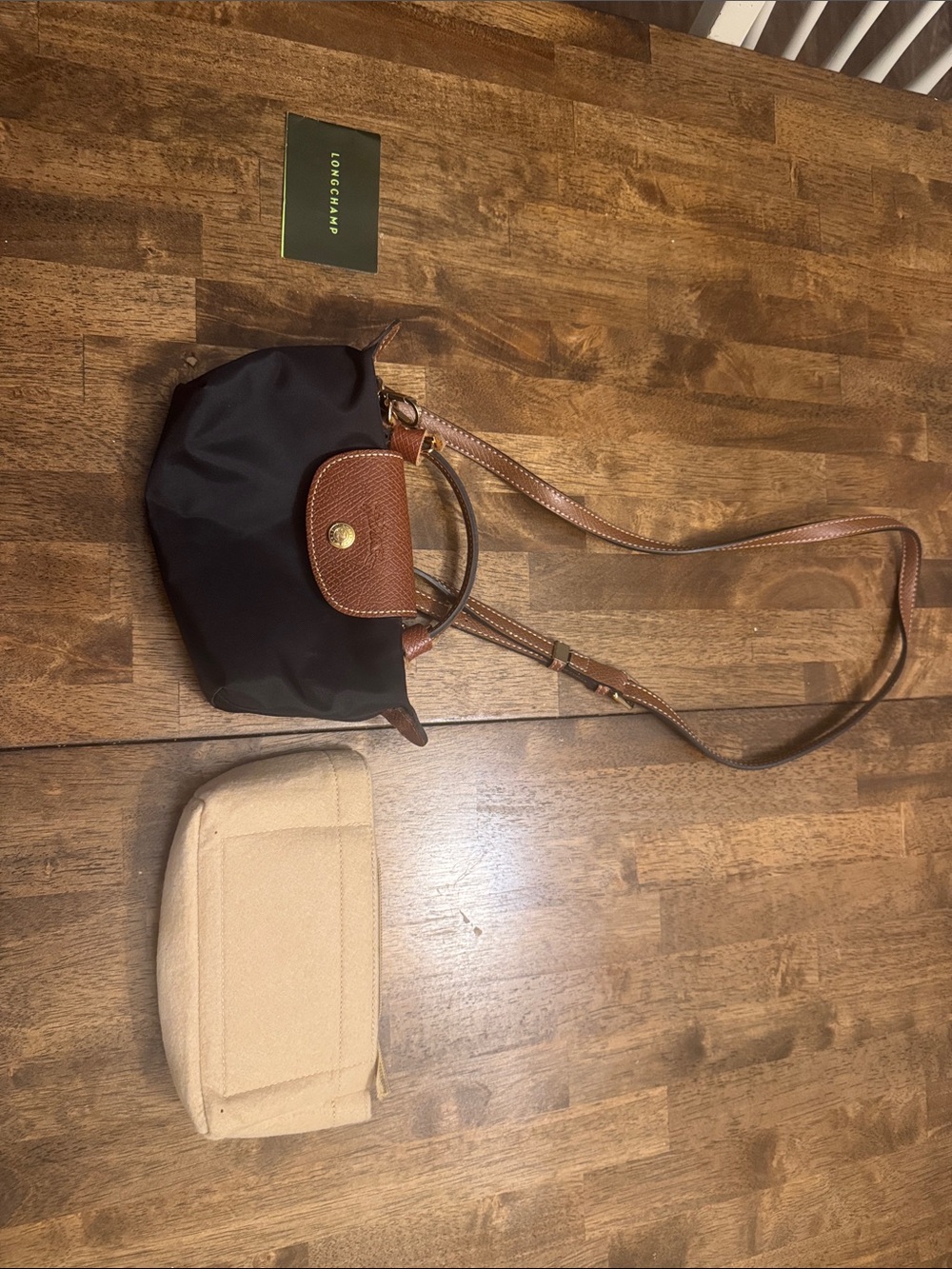 Longchamp Black Nylon Crossbody with Brown Leather Trim